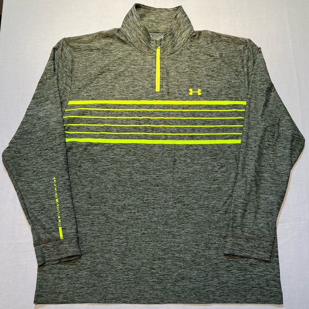 Under Armour Cold Gear Pullover Gray/Fluorescent Green Quarter-Zip XL Loose-Fit